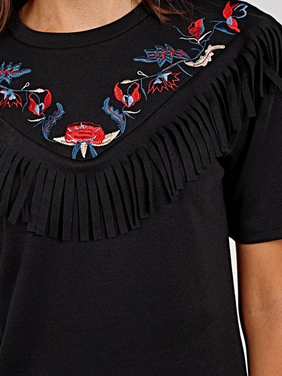 Embroidered top with tassels