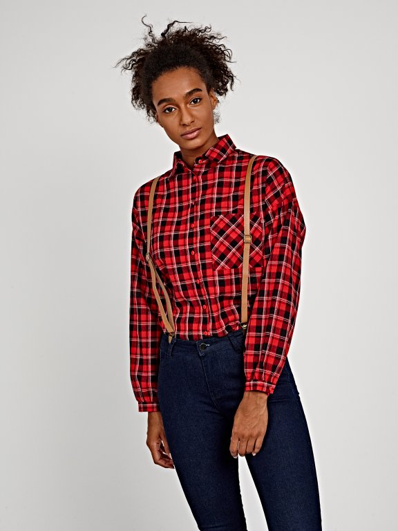 Oversized plaid shirt with chest pocket