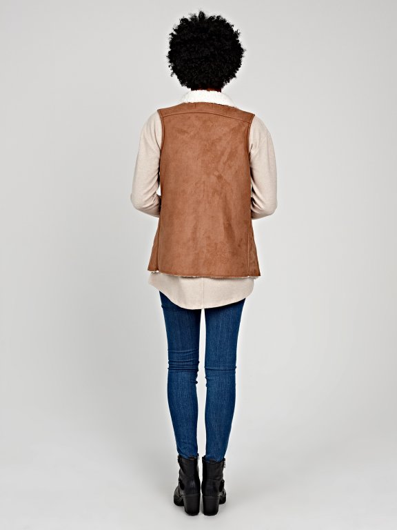 Pile lined faux suede waistcoat