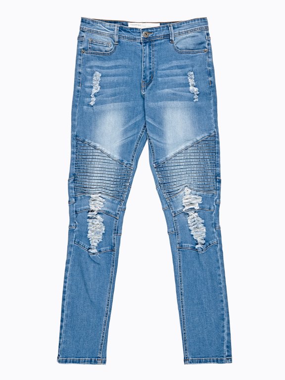 Motorkářské džíny slim fit s obnošeným vzhledem