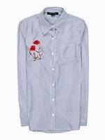 Striped shirt with flower emroidery