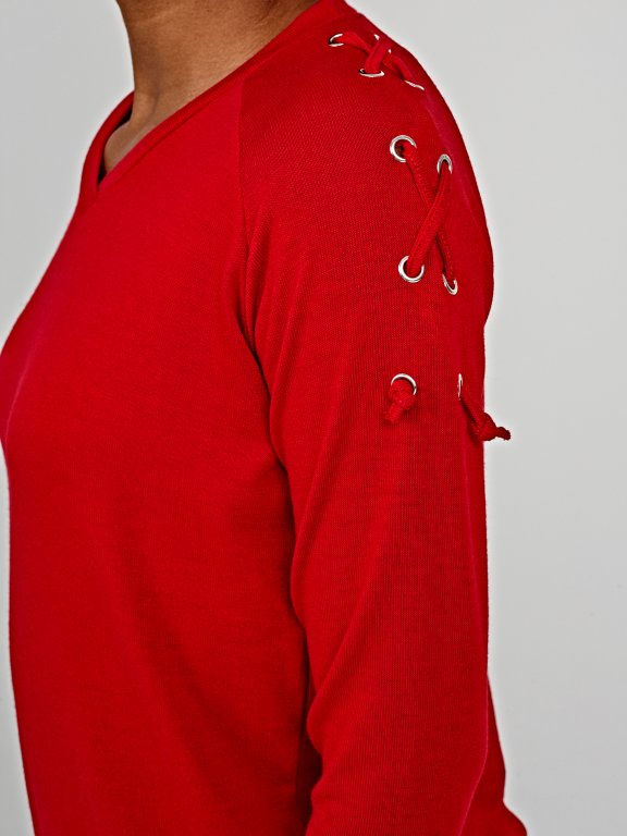 V-neck jumper with sleeve lacing