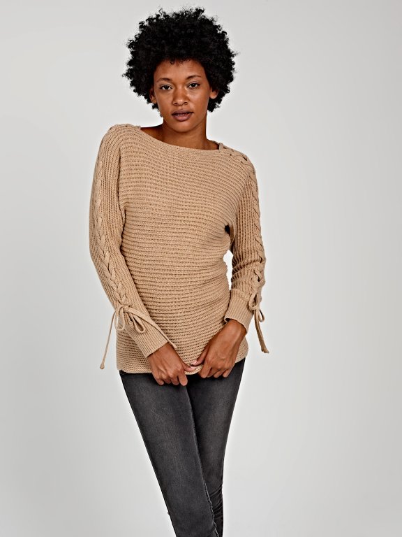 STRUCTURED SWEATER WITH SLEEVE LACING