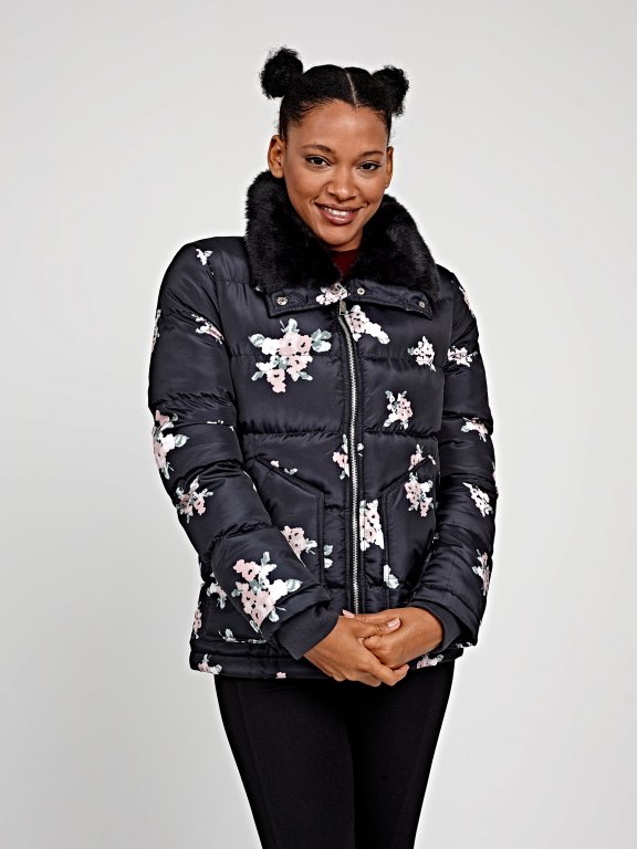 Floral print padded jacket