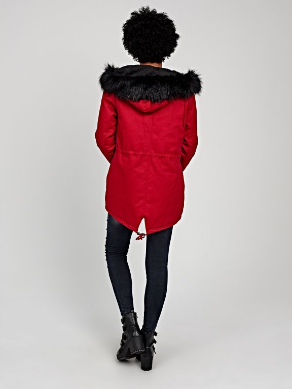 Padded cotton parka with removable faux fur
