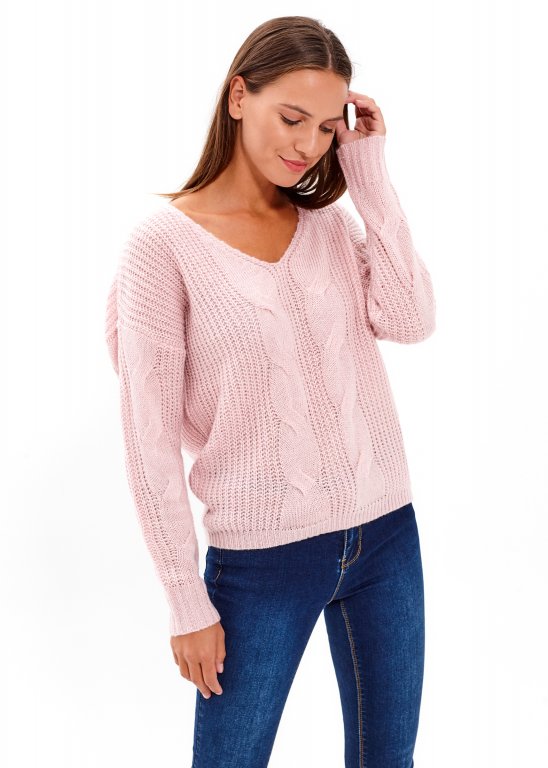 V-neck cable knit jumper