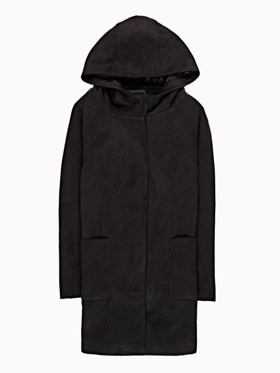 Plain coat with oversized hood