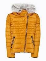 Quilted padded jacket with fur collar