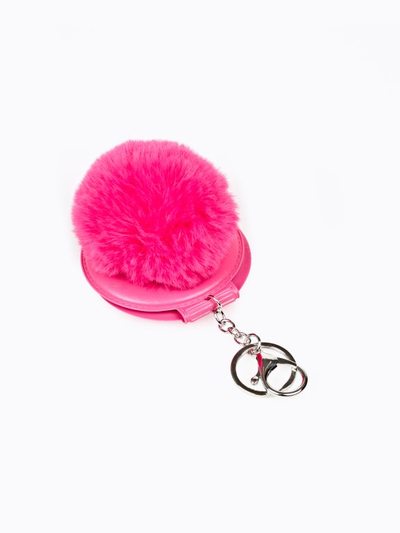 Key ring with mini mirror and pom pom