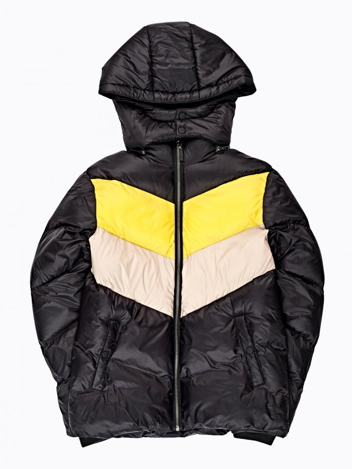 Quilted padded colour block jacket