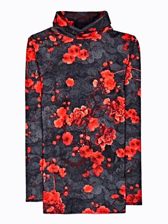Turtleneck top with floral print