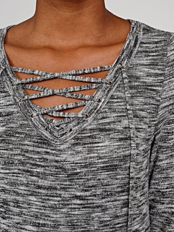 Lace-up marled top
