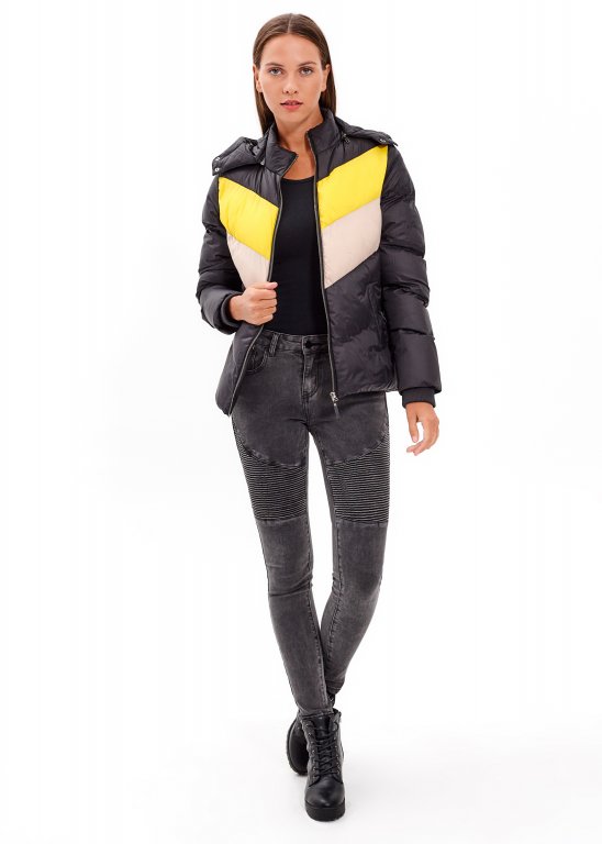 Quilted padded colour block jacket