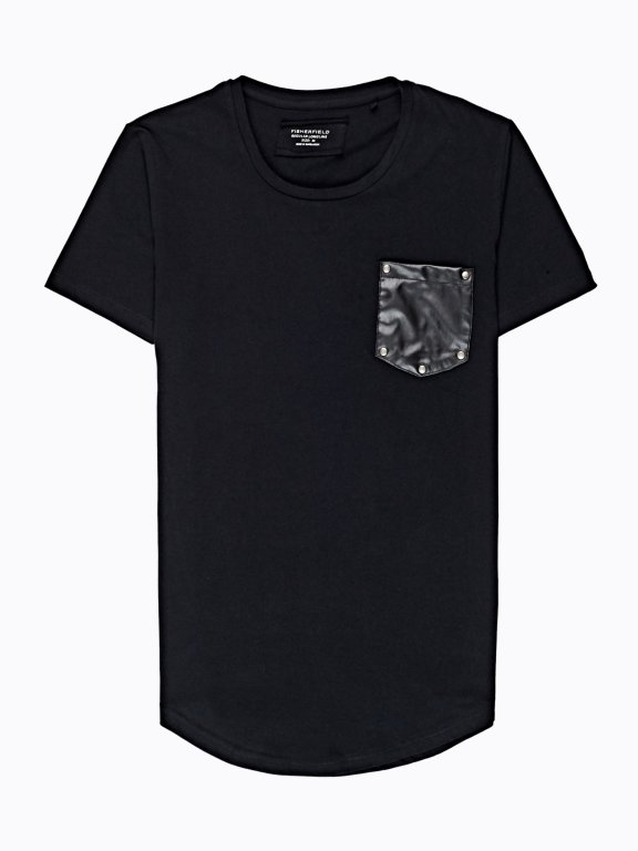 T-SHIRT WITH FAUX LEATHER CHEST POCKET