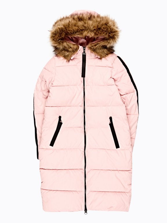Longline padded jacket with contrast tapes