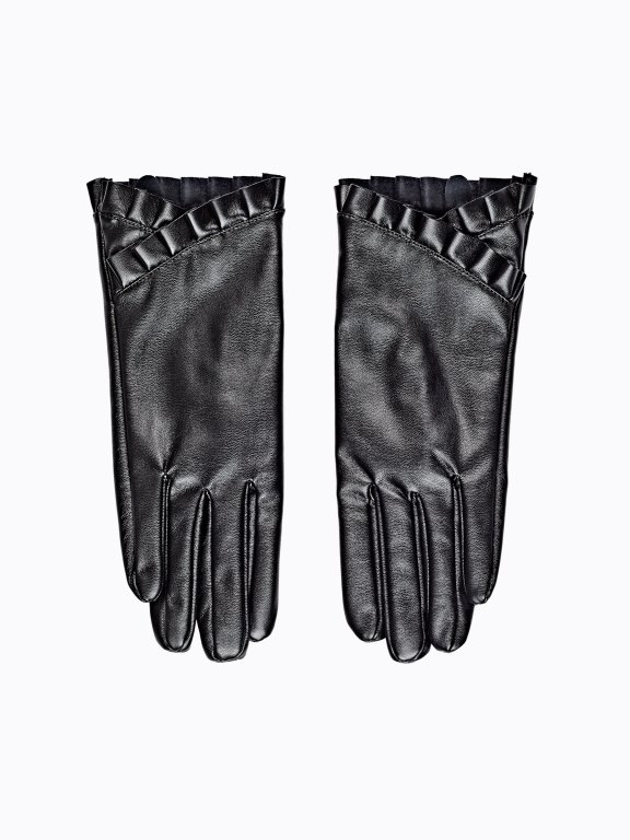 Faux leather gloves with ruffle