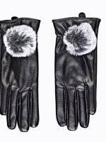 Faux leather gloves with pom