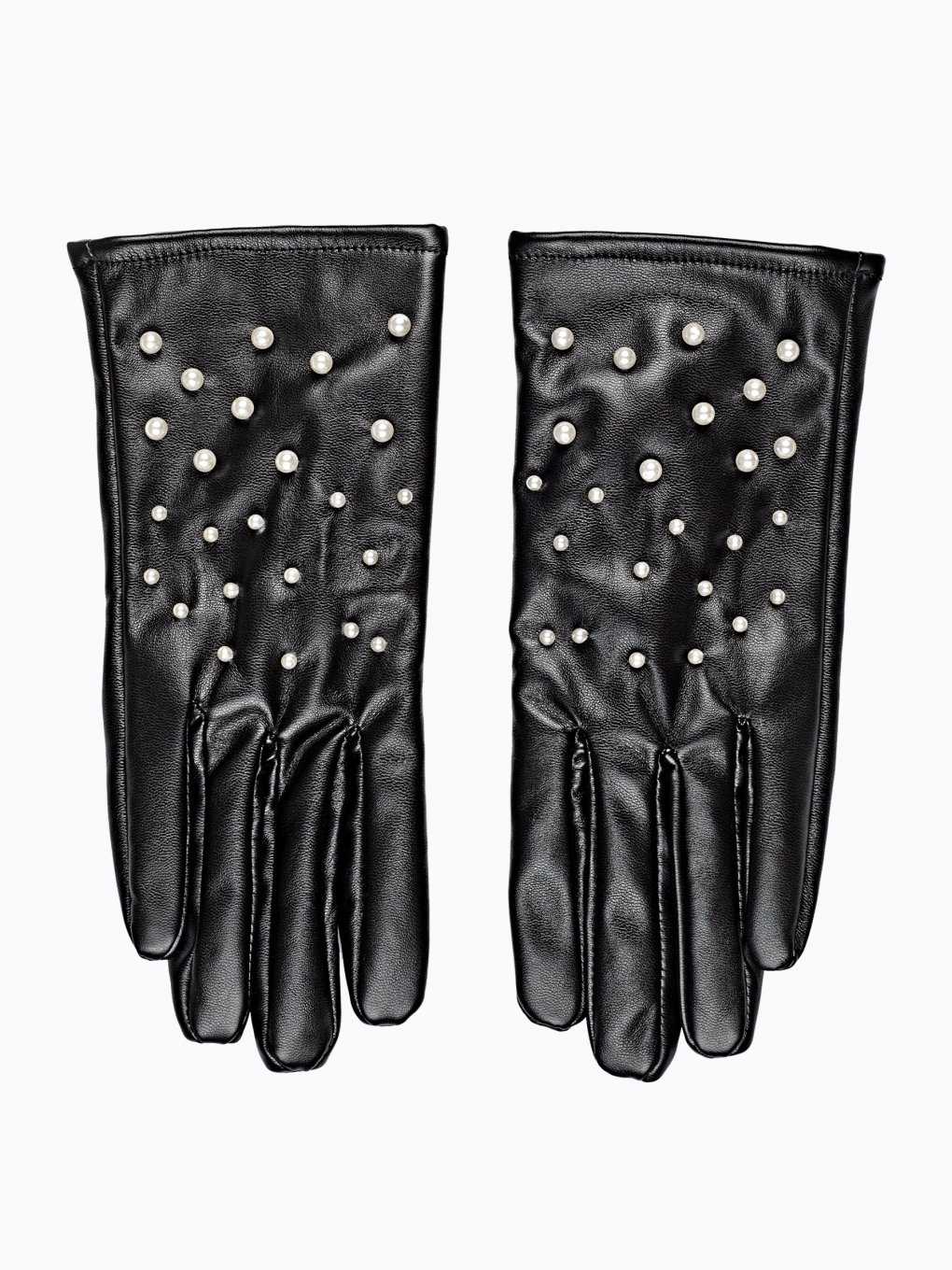 Faux leather gloves with pearls