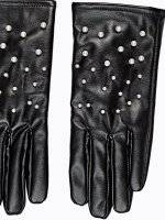 Faux leather gloves with pearls