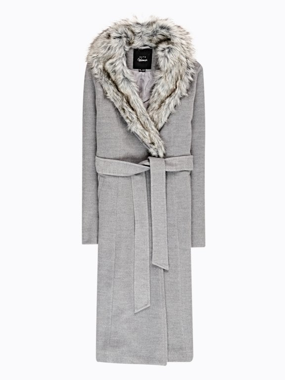 DUSTER COAT WITH REMOVABLE FAUX FUR COLLAR