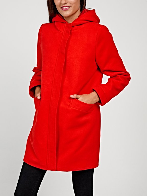 Longline plain coat with hood