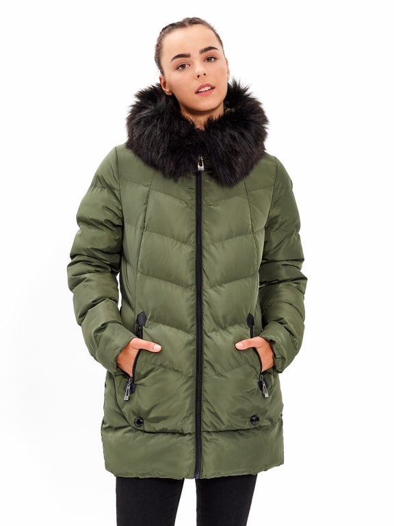 QULITED PADDED JACKET WITH REMOVABLE FAUX FUR