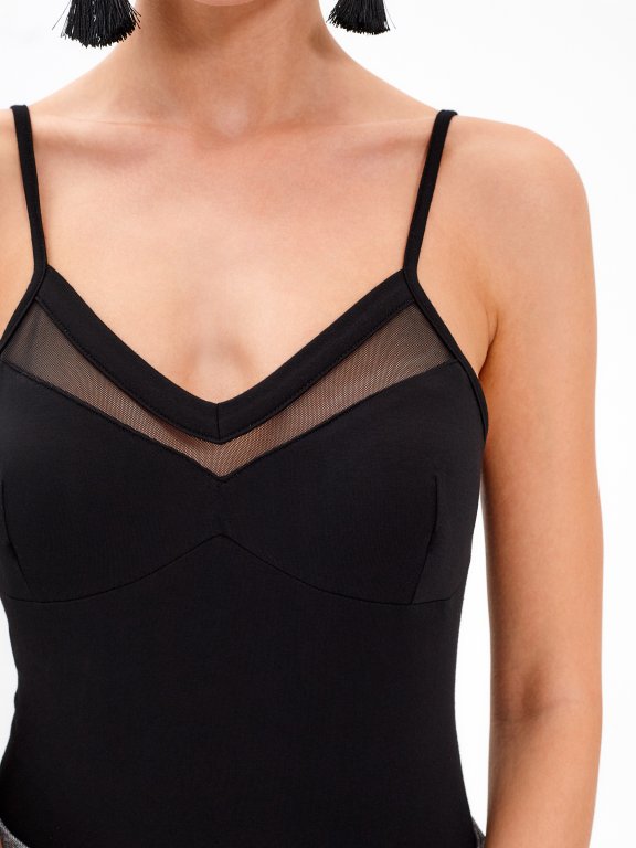 STRAPPY BODYSUIT WITH MESH DETAIL