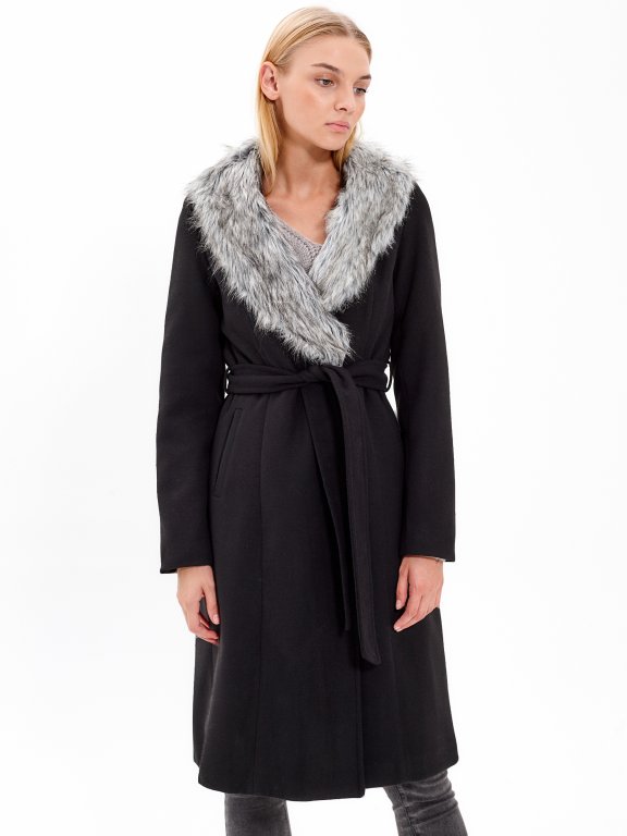 DUSTER COAT WITH REMOVABLE FAUX FUR COLLAR
