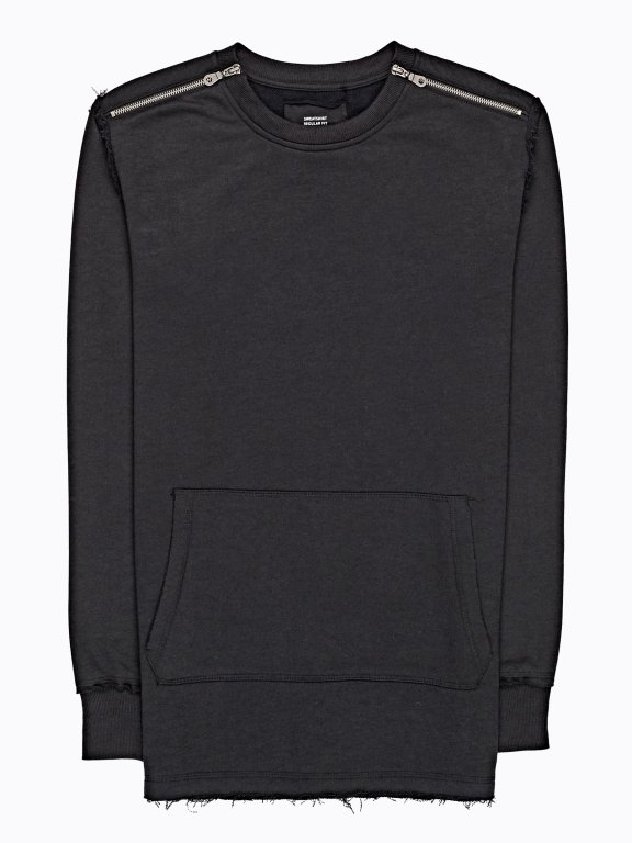 Longline sweatshirt with shoulder zippers