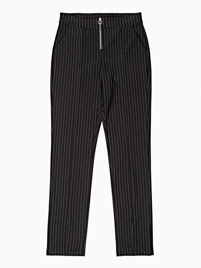 grey and black striped trousers