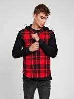 PLAID SHIRT WITH CONTRAST SLEEVES AND HOOD
