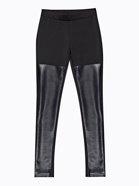 KNITTED SLIM TROUSERS WITH FAUX LEATHER PANELS