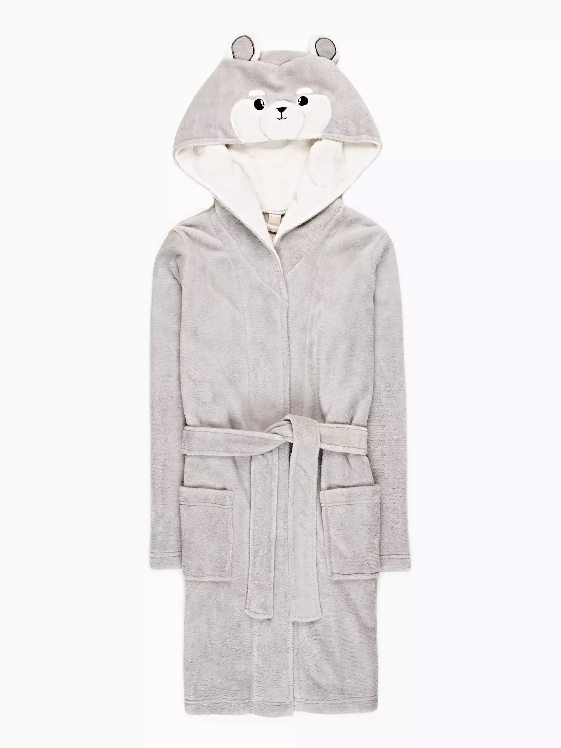 grey teddy bear dressing gown Fleece dressing gown with teddy bear
