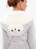 Fleece dressing gown with teddy bear