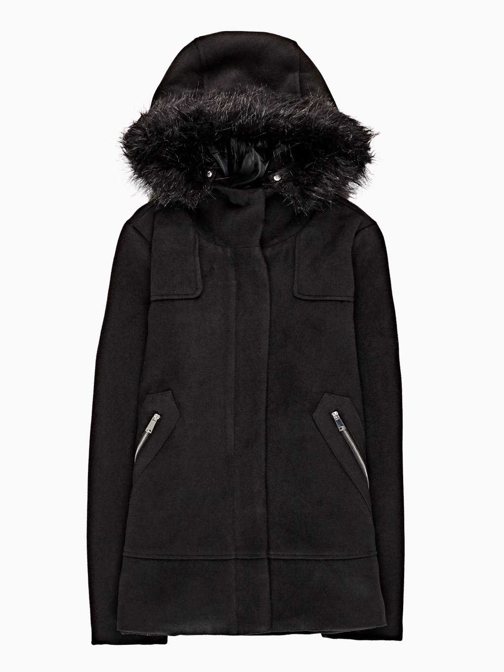 Kabát s kapucňou s odopínateľnou kožušinou
