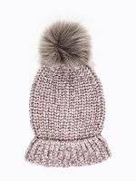 CHENILLE BEANIE WITH FAUX FUR POM