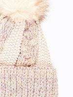 CABLE-KNIT BEANIE WITH FAUX FUR POM