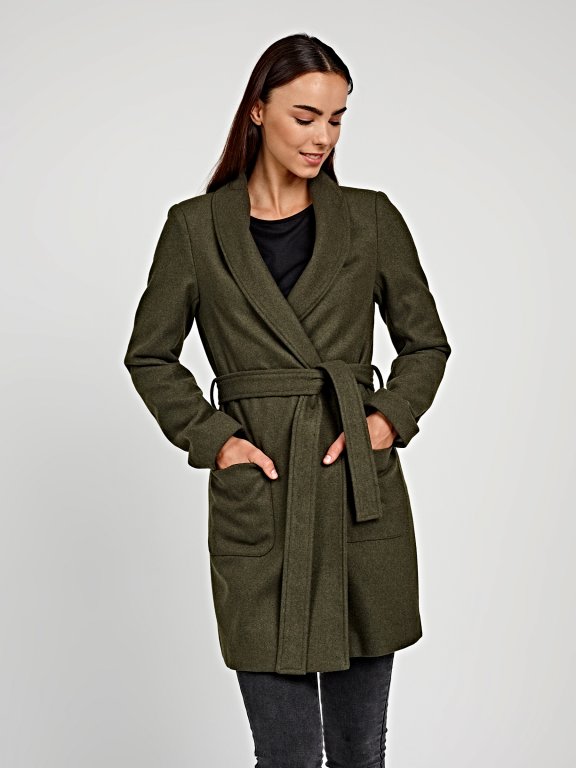 Plain coat with belt