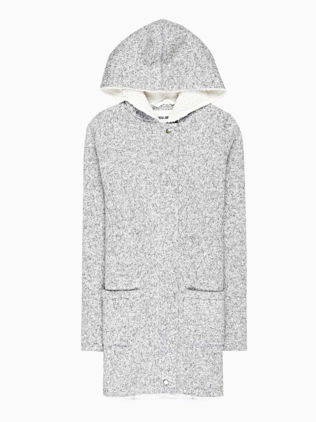 Pile lined plain coat with hood