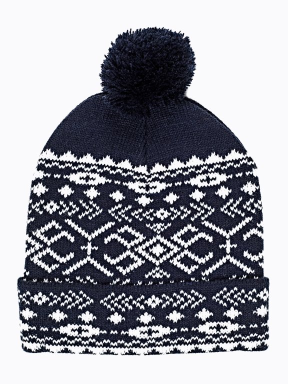 PATTERNED BEANIE WITH POM