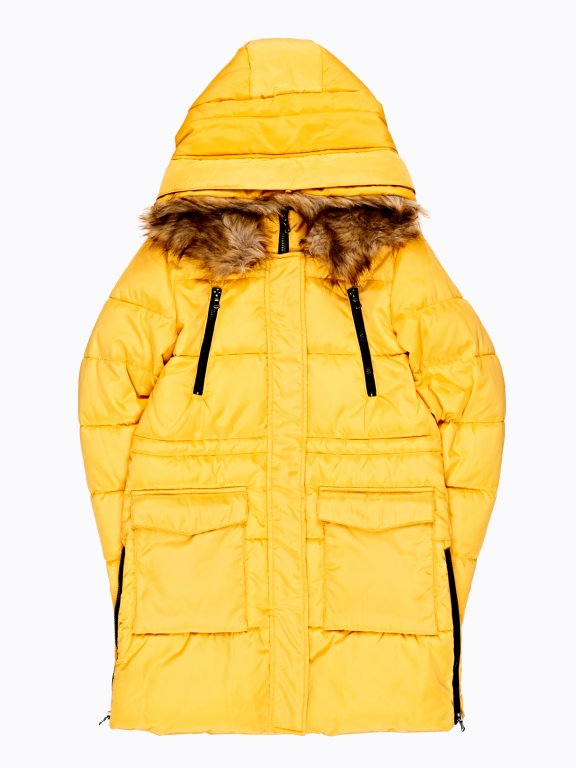 Longline padded jacket with zippers