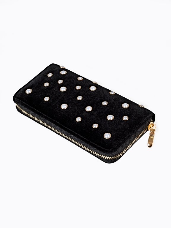 VELVET WALLET WITH PEARLS