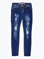 Damaged skinny jeans in dark blue wash