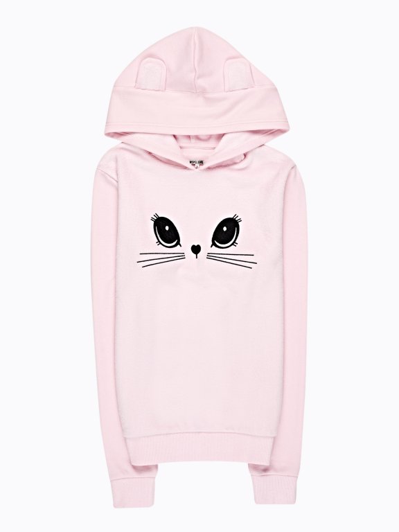 FLUFFY HOODIE WITH EMBROIDERED FACE