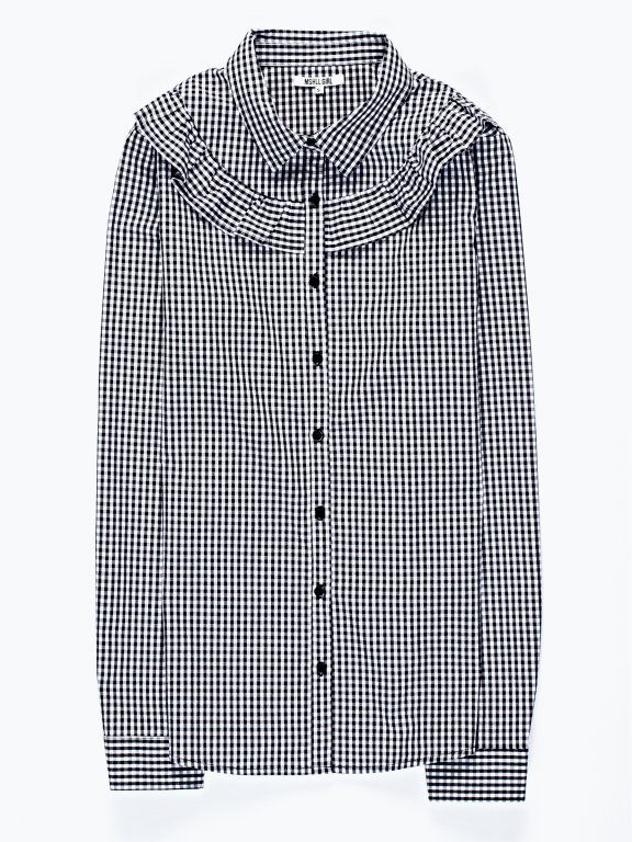 Gingham pattern shirt with ruffle detail