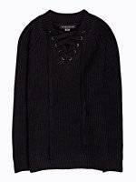 Rib-knit sweater with front lacing