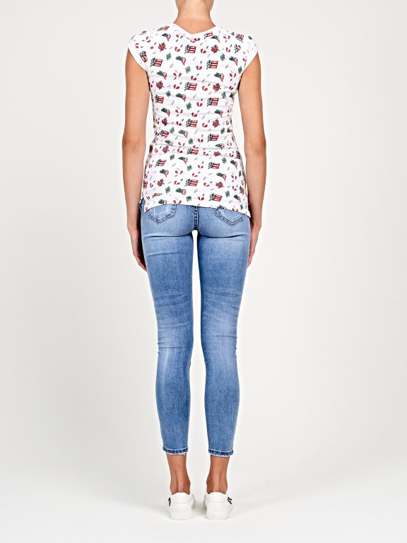 Patch skinny jeans in mid blue wash