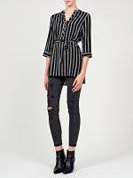 Prolonged striped viscose blouse with belt