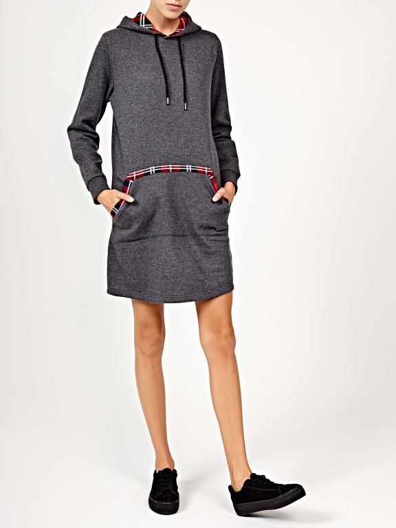 Sweatshirt dress with hood and check details