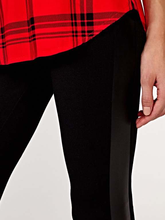 Knit trousers with faux leather side stripe